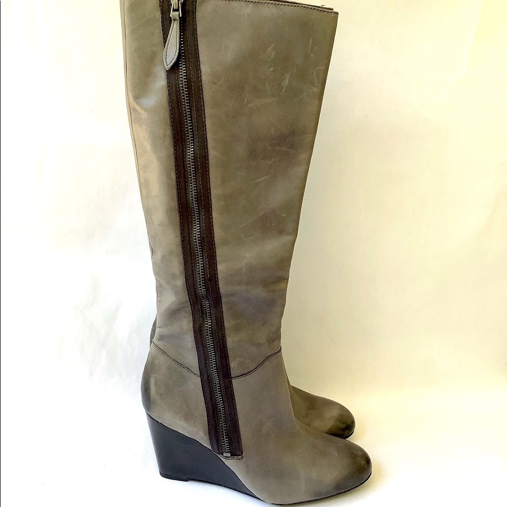 Franco Sarto Wedge Grey Leather Boots, 8M